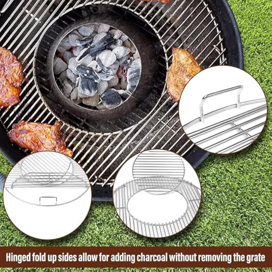 GFTIME Hinged Round Cooking Grate Grill Replacement Parts for Weber 57cm Charcoal grills Spare Parts Gourmet Chrome plated For Weber 8835, One-Touch, Performer, Bar-B-Kettle and Master-Touch