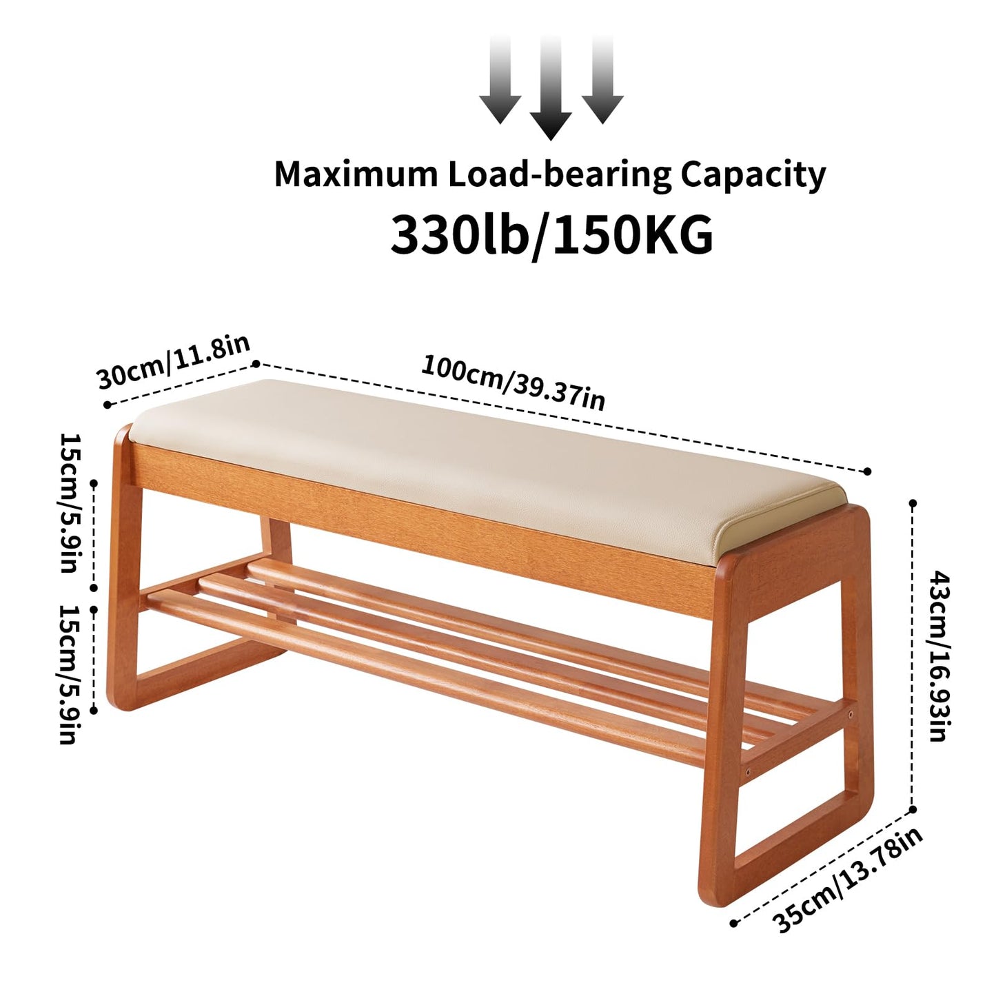 Aibiju Shoe Bench with Cushion, Storage Bench with Padded Seat, 39.37in Shoe Rack with Cushion for Entryway, Living Room, Hallway, Bedroom