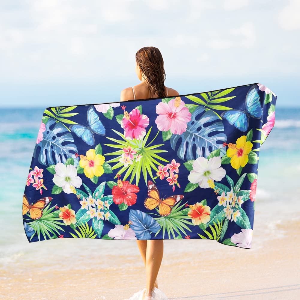 Beach Towels for Adults Kids,160 x 80cm Microfibre Swimming Towel Large Beach Towel Quick Drying Sand Free Pool Towel Lightweight Aloha Hawaiian