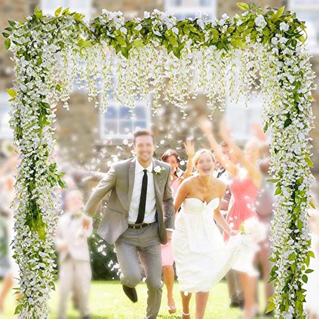 Veryhome 12PCS Artificial Wisteria Hanging Garland Fake Wisteria Vine Hanging Flower Bush String Artificial Flowers for Wedding Decorations,3.6 Feet (White)