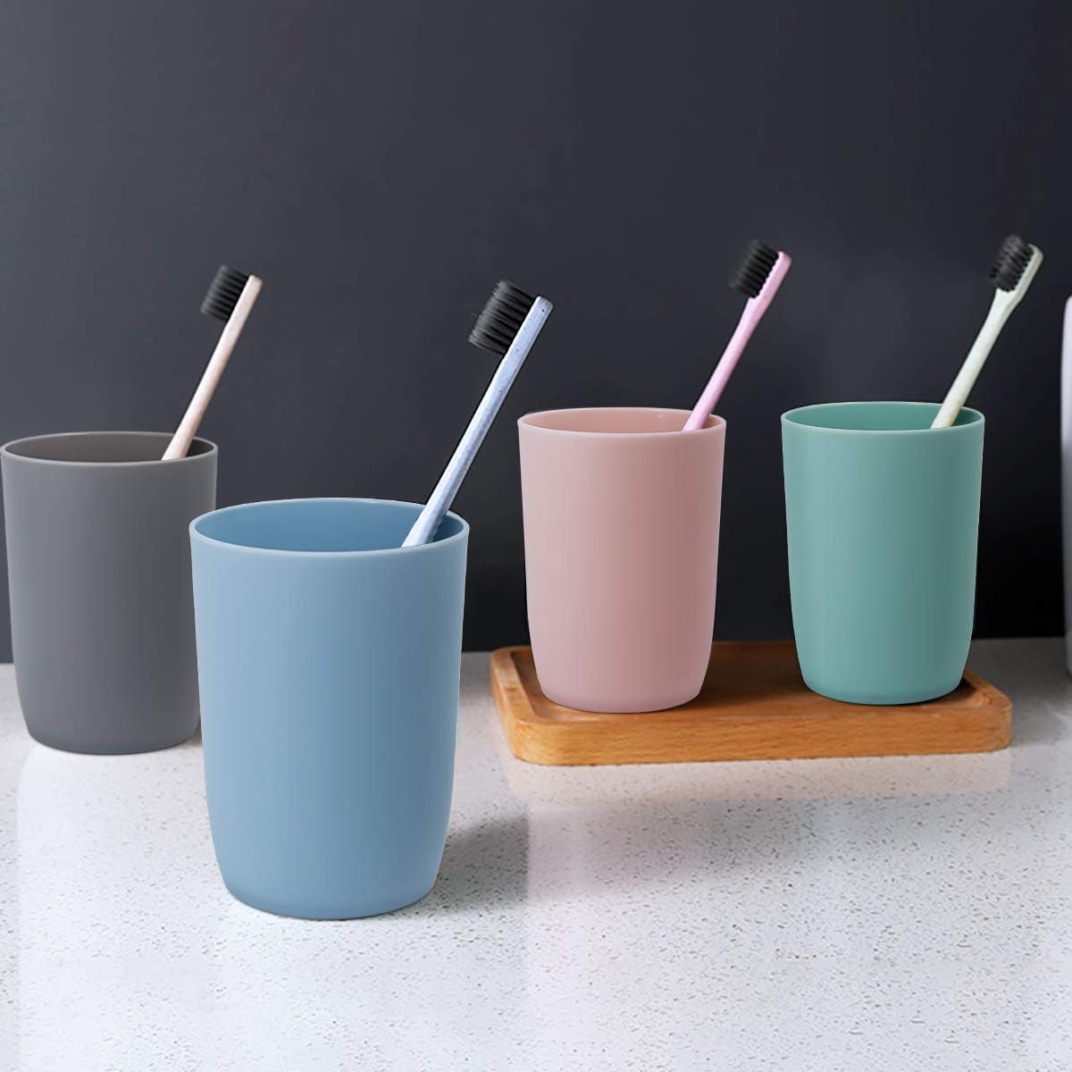 Topsky 4-Pieces Dishwasher Safe Plastic Tumblers Travel Mouthwash Cup Reusable Water Cup Travel Camping Portable Cups Coloured Plastic Cups 4 Color