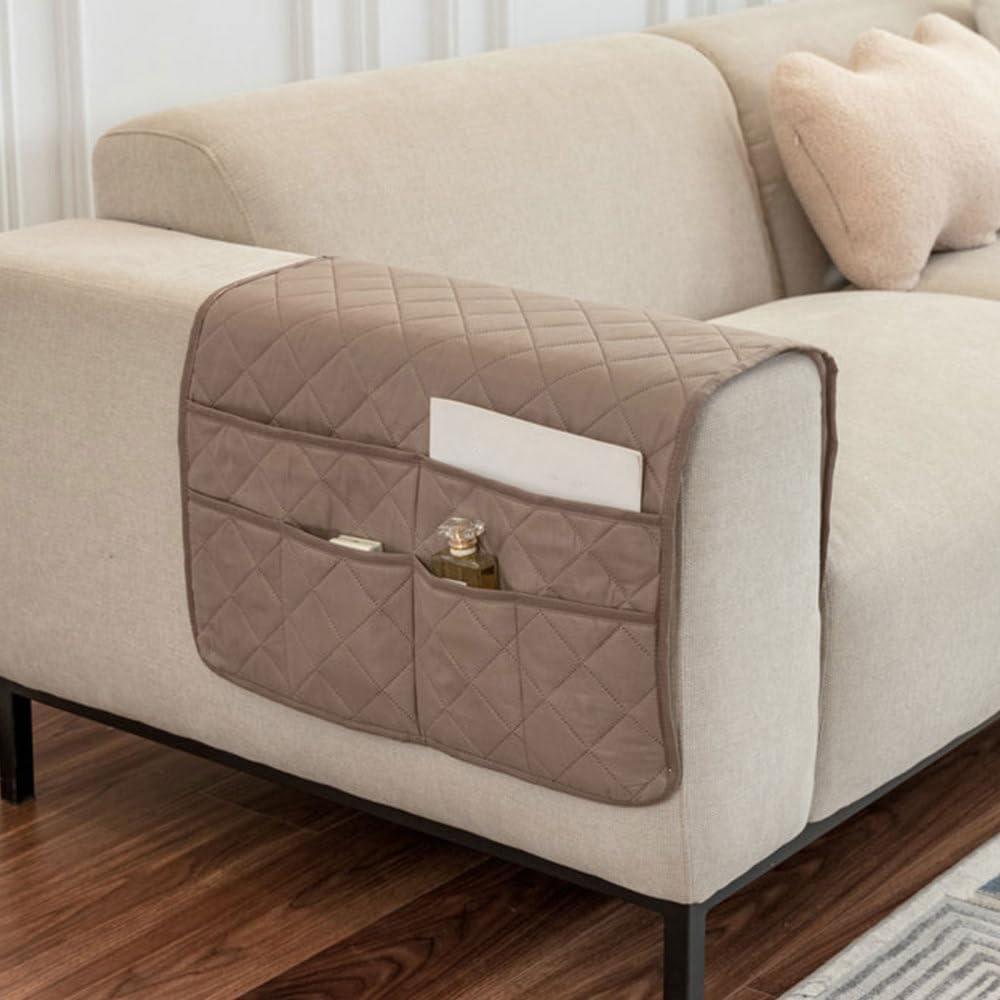 BDKMMS Sofa Armrest Organizer, Non Slip Recliner Caddy with Multi-pocket Design, Soft & Breathable Sofa Armchair Caddy for TV Remote, Phone, Magazine