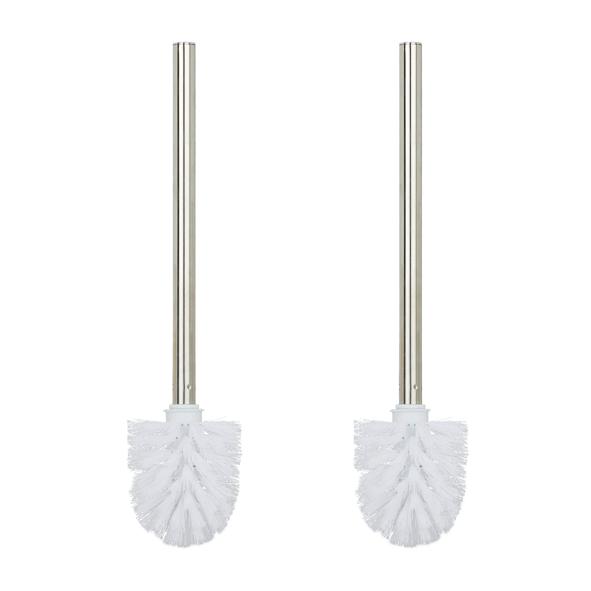 Relaxdays Toilet Brushes, Set of 2, Replacement, Removable Head, Stainless Steel Handle, H x diam. 35 x 8 cm, White