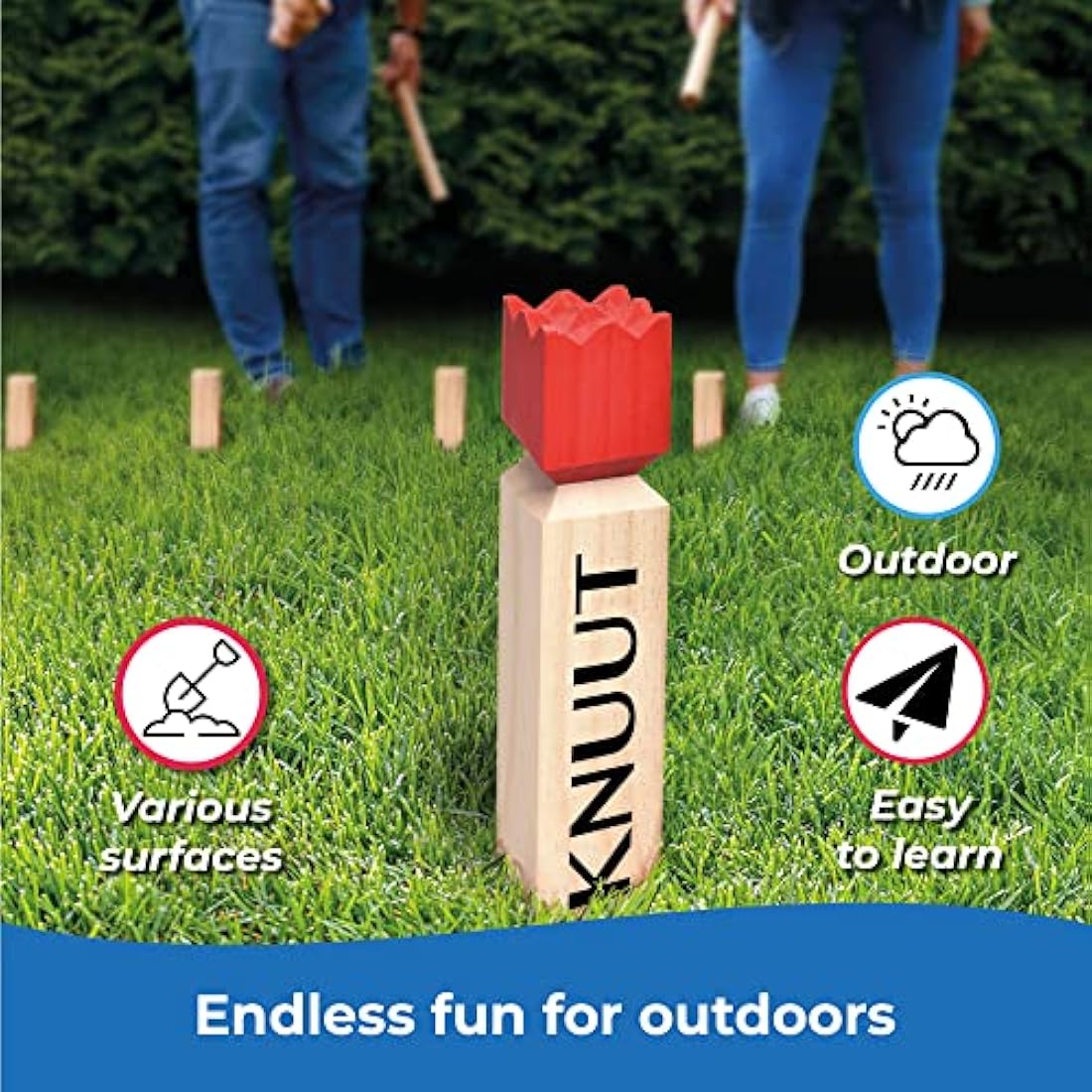 Toyfel XXL Kubb Game Knuut - FSC Wooden Game Set with Canvas Bag Durable, Solid Pine Wood Garden Game for 2-12 Players