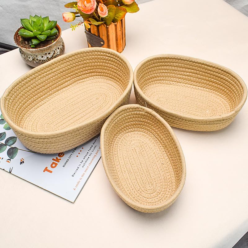Cotton Rope Storage Baskets Set of 3 - Woven Storage Baskets for Organization, Available in White Grey Beige (Gray)