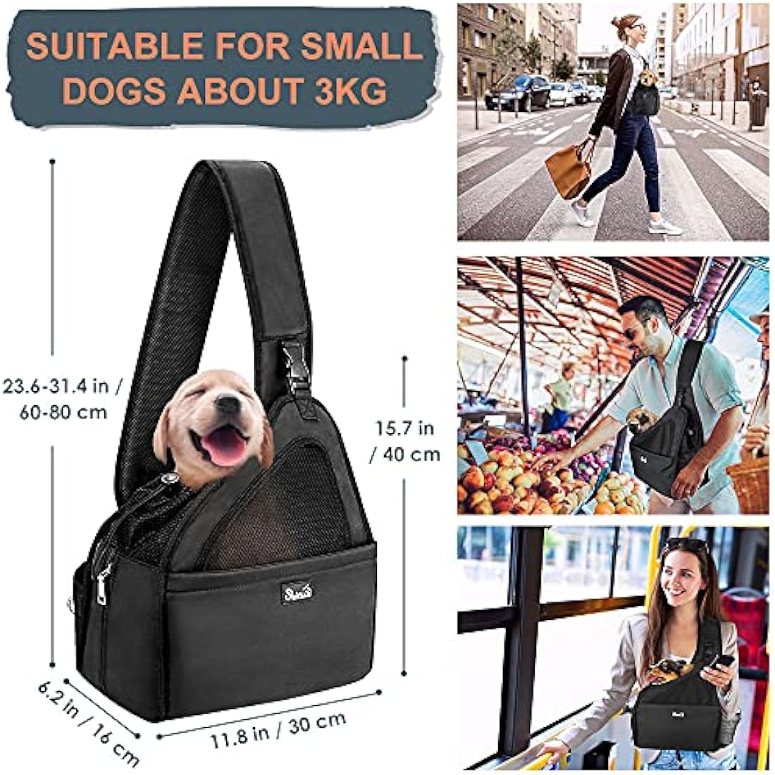 Nasjac Pet Dog Sling Carrier, Hands Free Papoose Front Carrier Small Dog Puppy Walking Breathable Mesh Hard Bottom Support Adjustable Padded Strap Pocket Safety Belt Travel Bag Washable