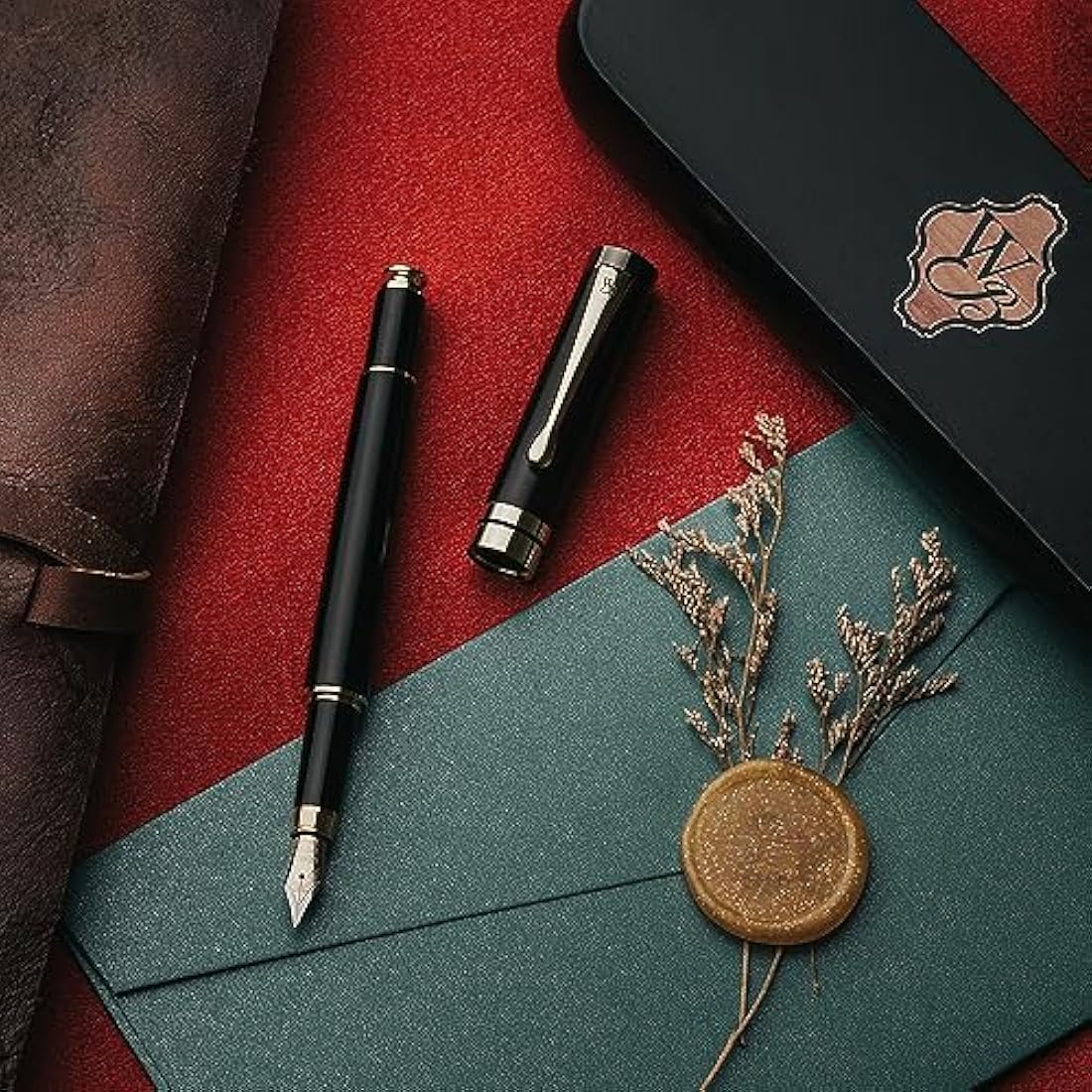 Wordsworth & Black Fountain Pen Set, Luxury Bamboo Wood - Extra Fine Nib, Gift Case; Includes 6 Ink Cartridges, Ink Refill Converter -Journaling, Calligraphy; Drawing, Smooth Writing [Black Wood]