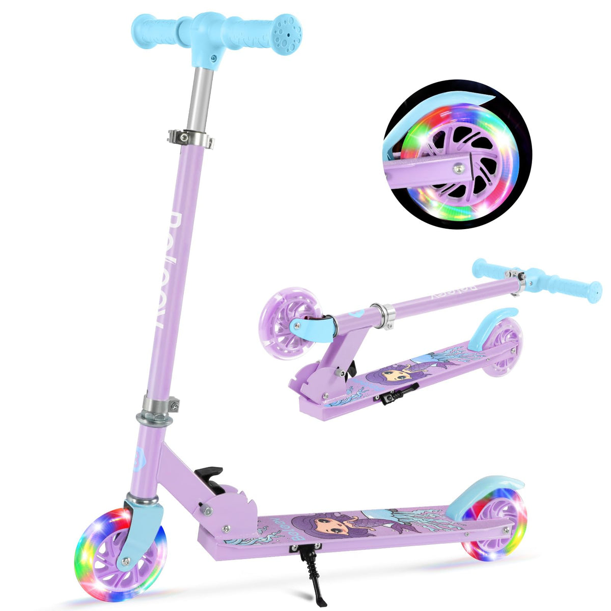 BELEEV V1 Scooter for Kids, 2 Wheels Folding Kick Scooter for Children Girl and Boys, 3 Adjustable Height, Flashing Light up Wheels, Lightweight
