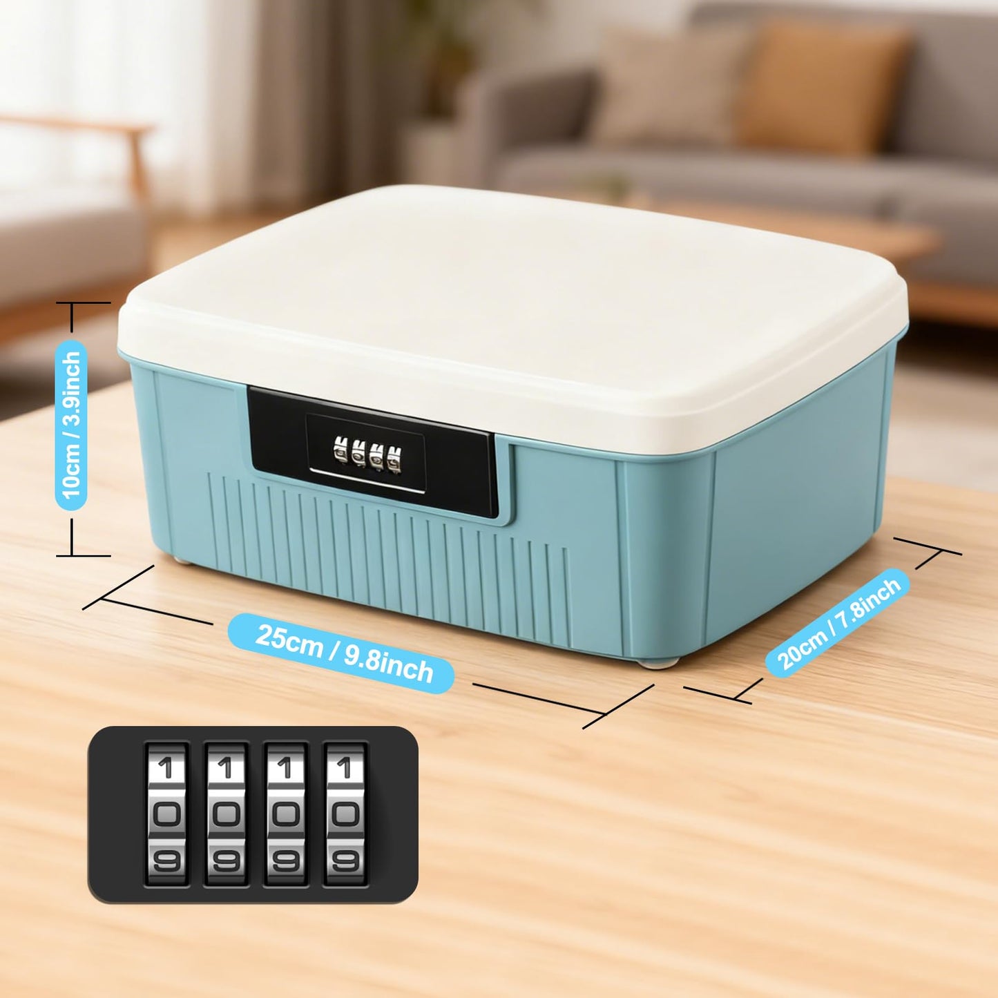 Yekolau Lockable Storage Box with Combination Code - Secure Document and ID Organiser, Waterproof Medication Case