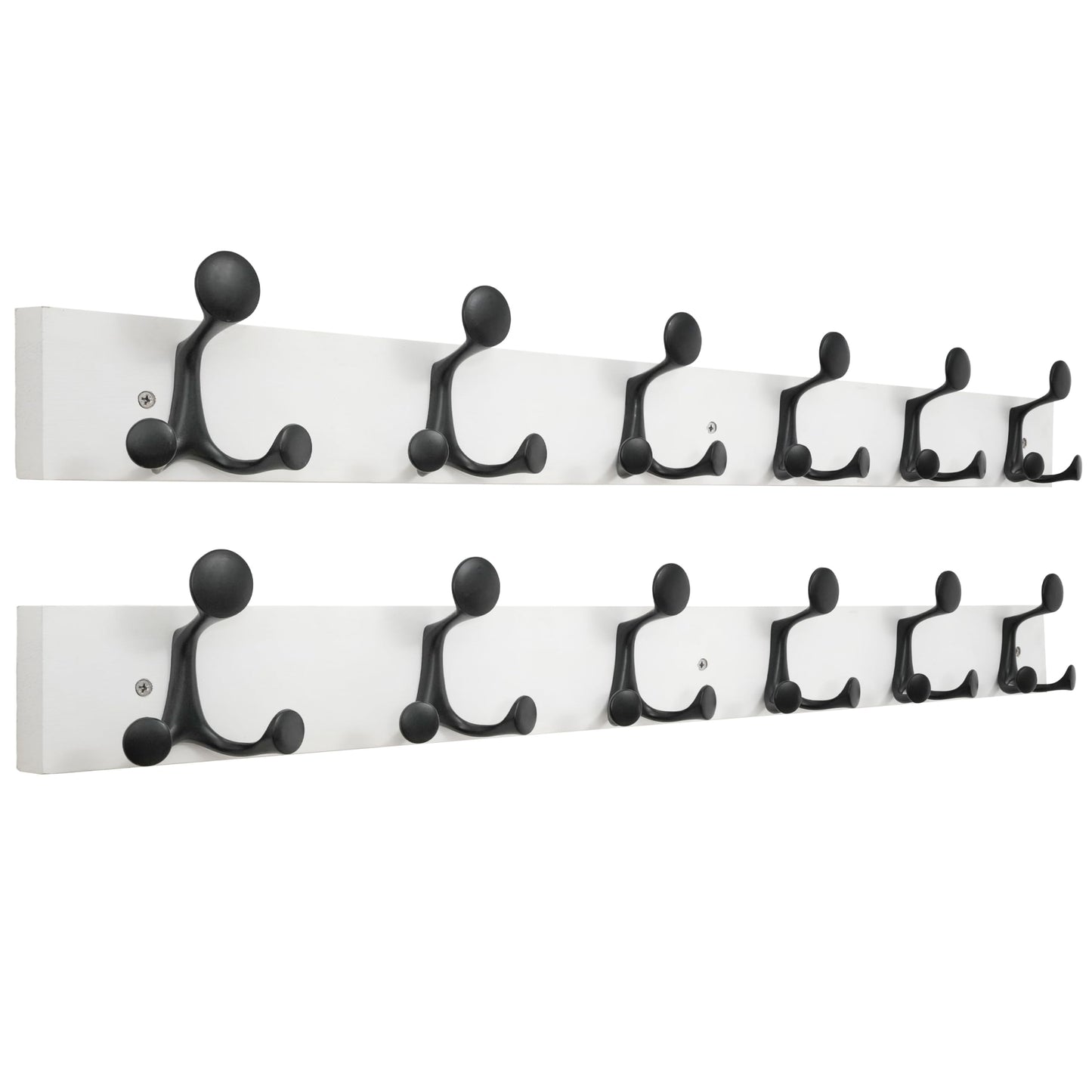 HONSKY Wall Mounted Coat Rack, 91cm White Pine Wood Base, 6 Black Sturdy Aluminium Alloy Triple Hooks(18 Hanging Points)