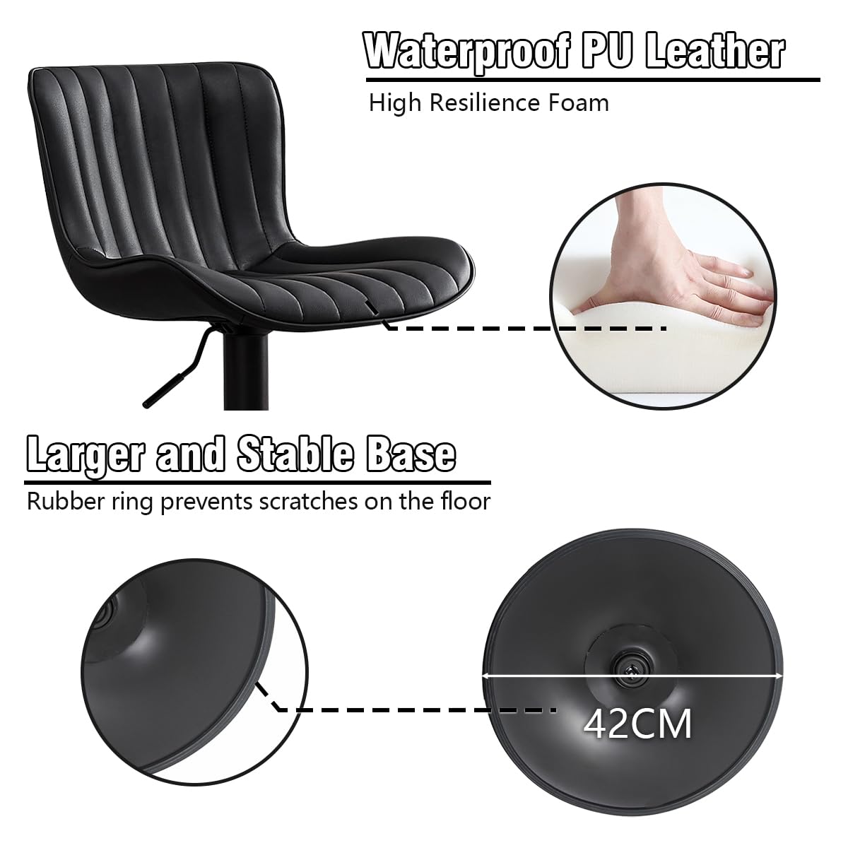 Kidol&Shellder Bar Stools Set of 2 Modern Breakfast Bar Stools, Black