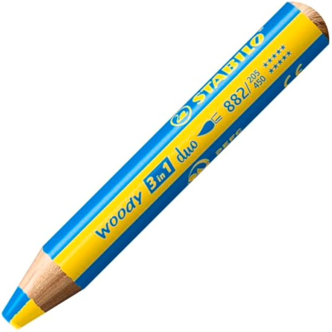STABILO woody 3-in-1 - Multi-Talented Pencil - Deskset of 15 - with 10 Assorted Colours and Replaceable Container Sharpener