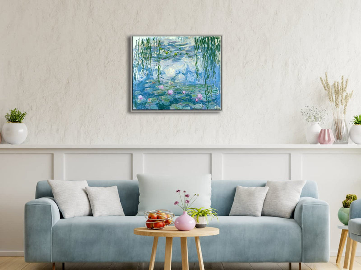 Wieco Art Framed Wall Art Water Lilies by Claude Monet Canvas Print Paintings Reproduction Modern Canvas Wall Art for Home and Office Decoration
