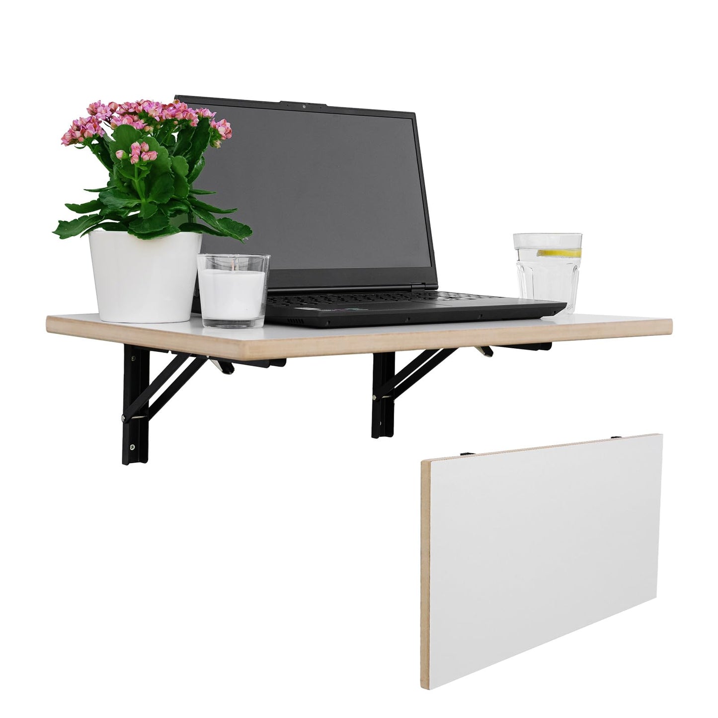 CAWI Sturdy Solid Wood Wall Folding Table: Space-Saving, Foldable Kitchen Table and Floating Desk, Laminated MDF Folding Table