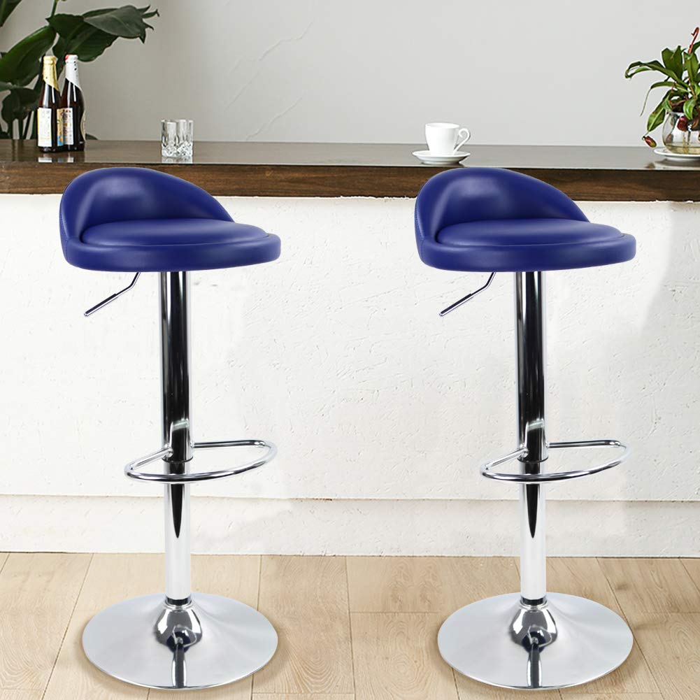 KKTONER PU Leather Round Bar Stool with Back Rest Height Adjustable Swivel Pub Chair Home Kitchen Bar stools Backless Stool with Footrest (Blue)