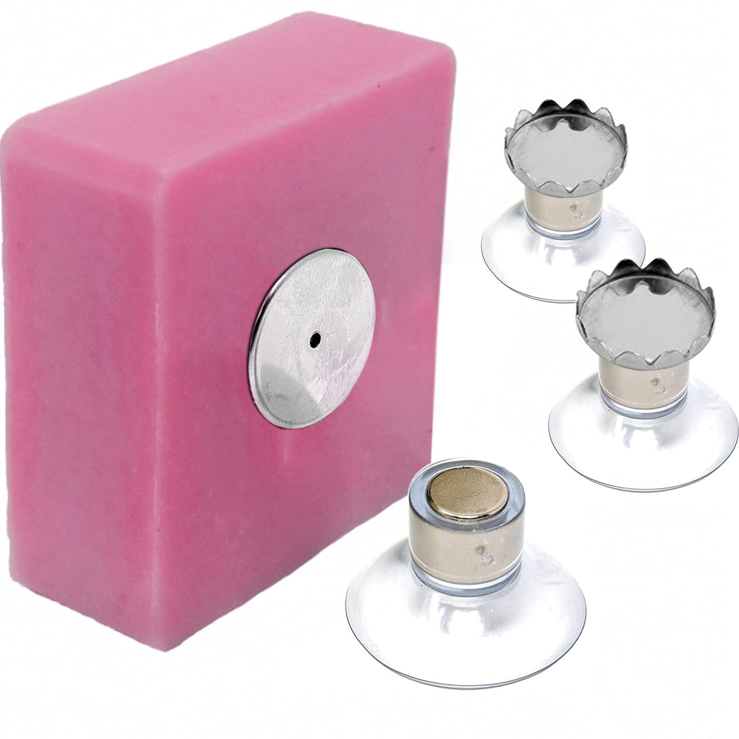 Set of 3 Magnetic Soap Holders with Suction Cup | Simple Design & Powerful Fixing | Stainless Steel | Wall Bracket | No Drilling | Bathroom | Kitchen