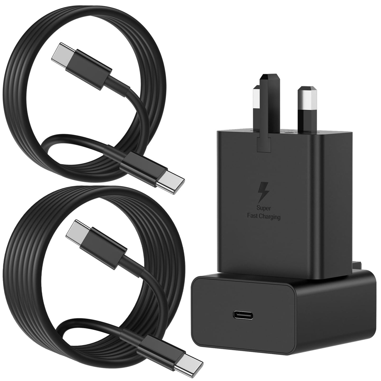 45W Samsung Fast Charger USB C Plug with USB C Cable 1M+2M Long Type C Super Fast Phone Charging Android Adaptor UK for Galaxy S25