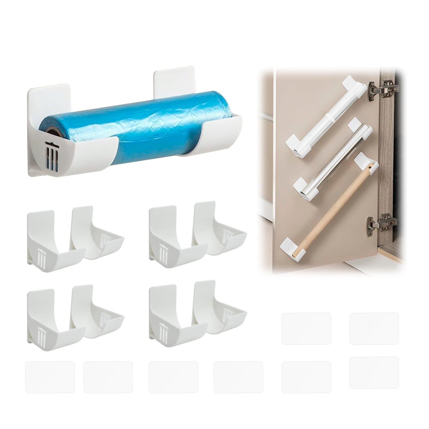 duozoanz Aluminium Foil Holder Cabinet Doors Storage Wall Shelf - Self-Adhesive Organiser Shelves with 4 Pairs for Cabinet Door Pantry Door Wall