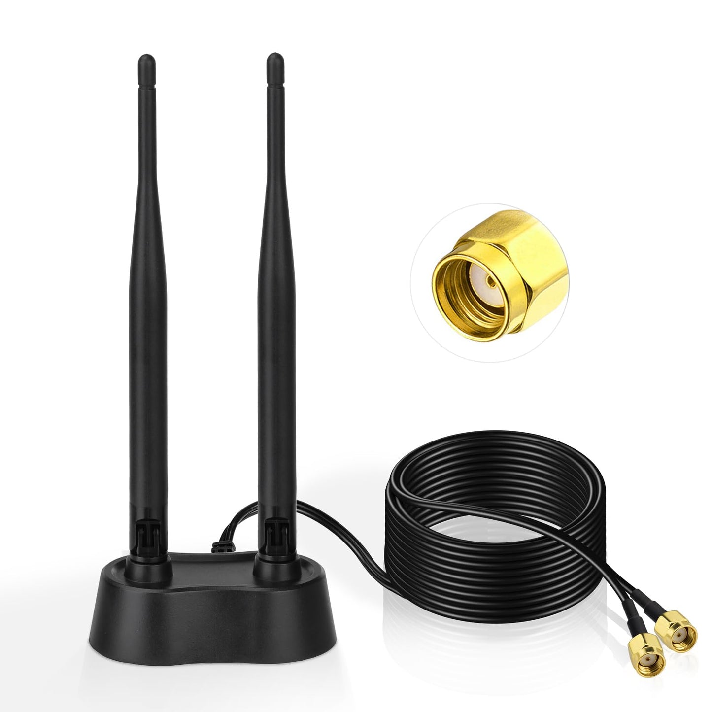 Eightwood WiFi Antenna 2.4 GHz / 5 GHz / 5.8 GHz WLAN Signal Amplifier Anenne Dual Band Magnetic Base with RP-SMA Extension Cable for Wi-Fi Router PCI