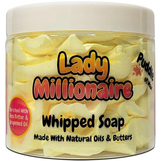 Lady Millionaire Whipped Soap Body Wash - 150g - Natural Oils and Butters - Perfume Scent - Vegan Friendly - Puddle of Wax - Made in the UK