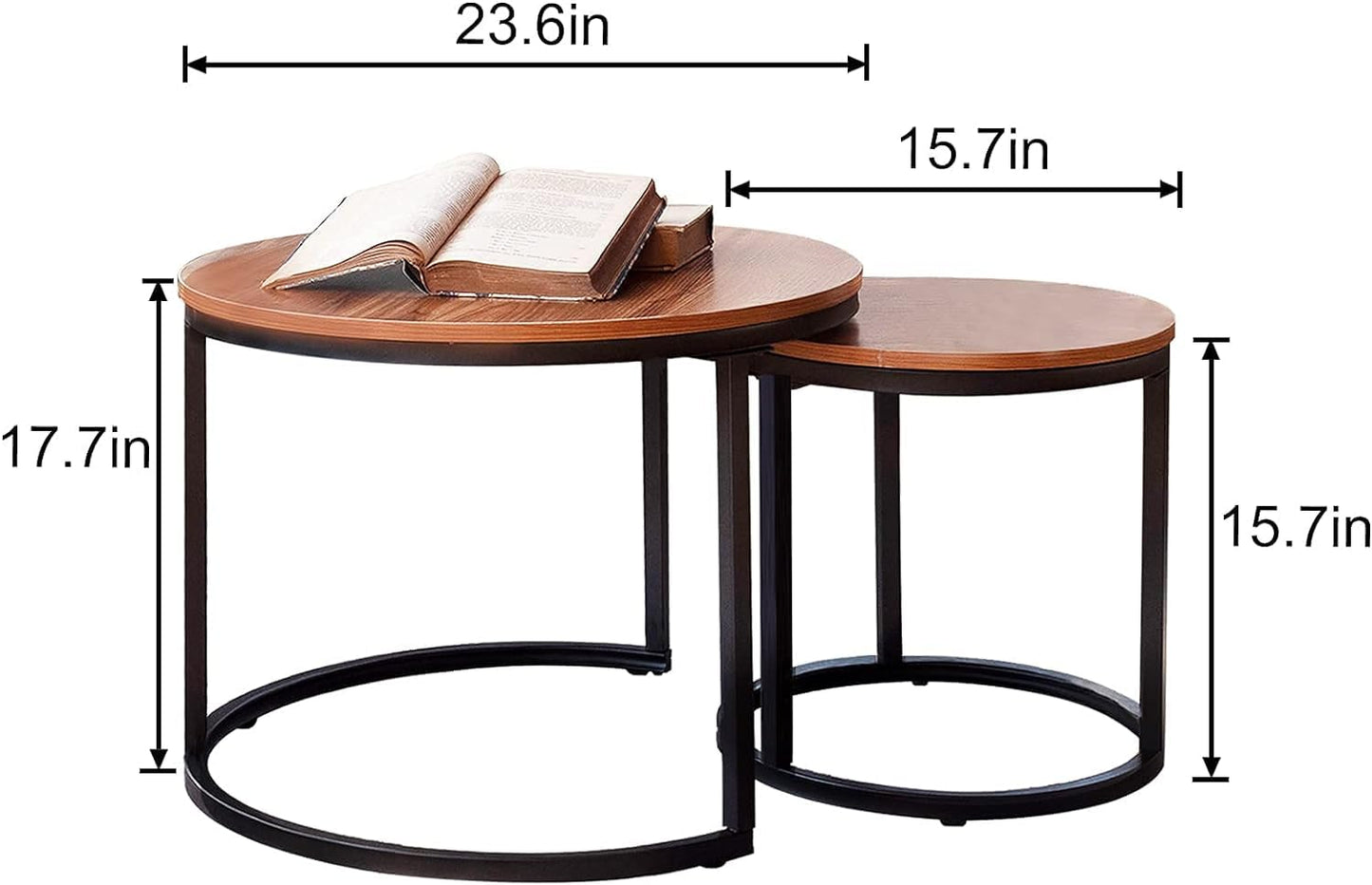 Huhote Round Coffee Tables, Set of 2 End Table, Nesting Tables, Side Table