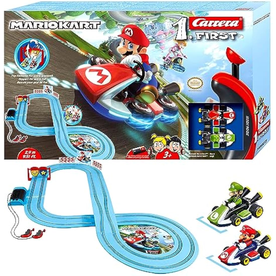 Carrera FIRST 20063028 Mario Kart - FIRST Slot Racing Track, For Children From 3 Years And Adults, 2.9 Metres, With Mario Kart - Mario & Mario Kart - Luigi - Multicolor