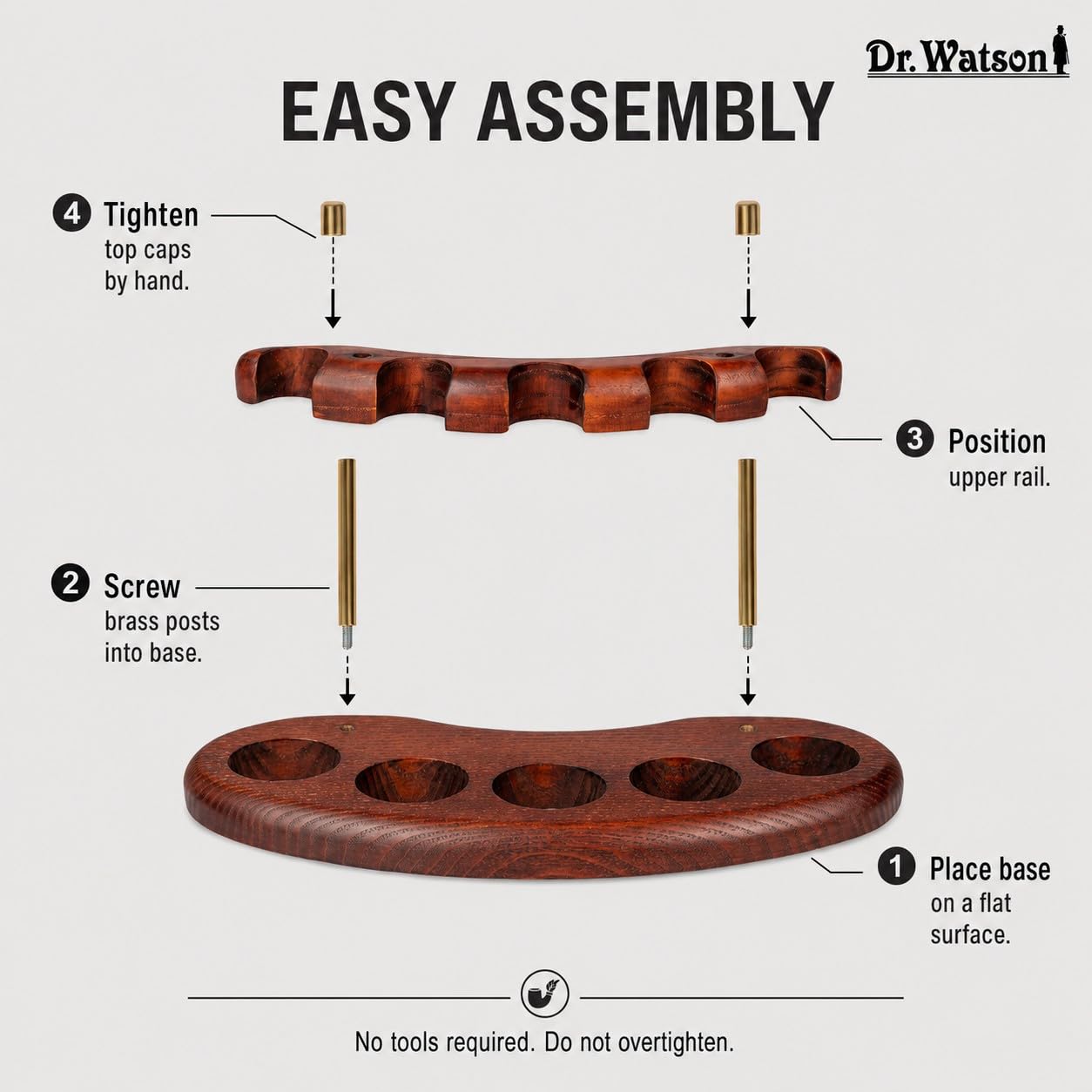 Dr Watson Tobacco Pipe Stand ARCH V, Solid Ash Wood, For 5 Pipes, Brown