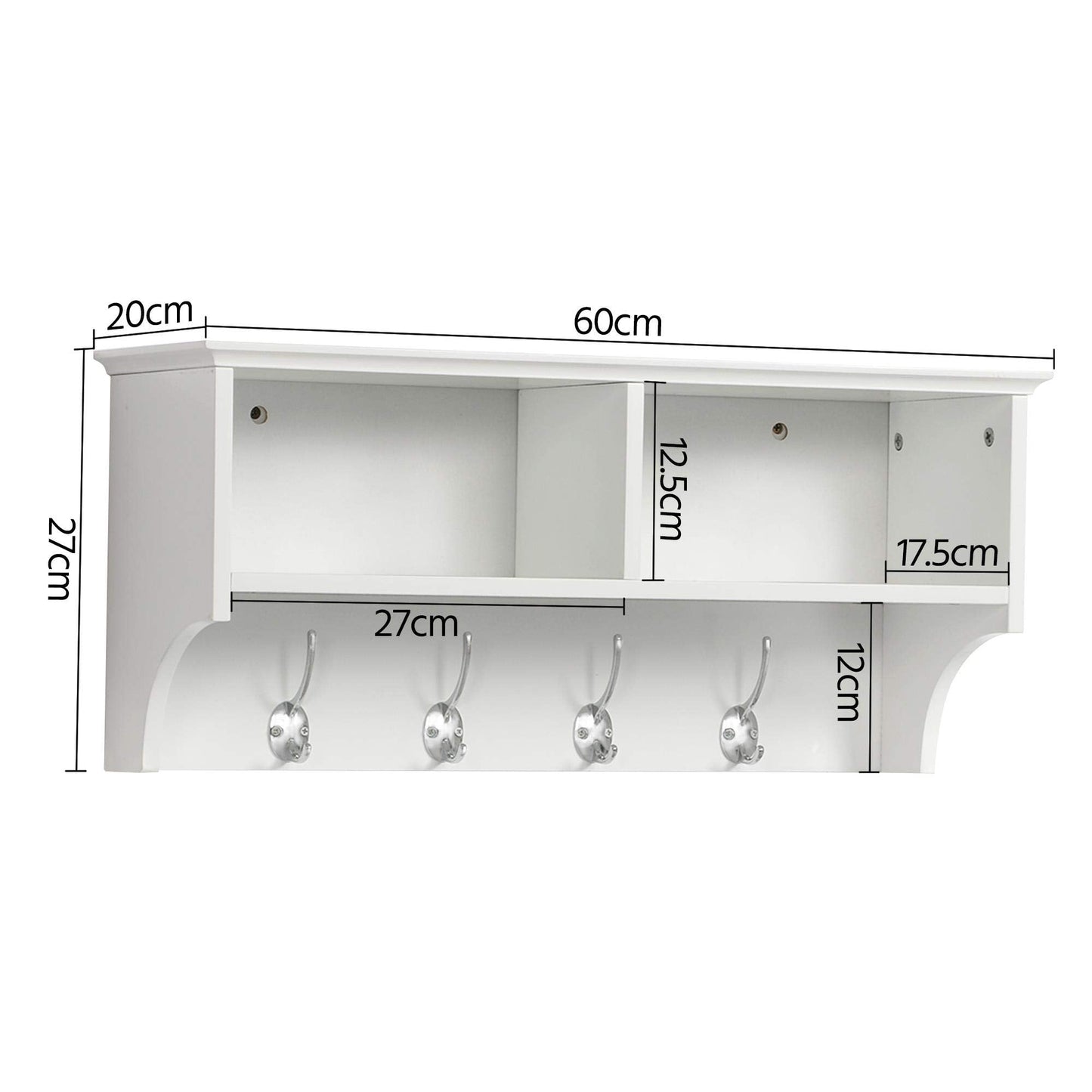 Yaheetech Wall Mounted Coat Rack with Hooks & Storage Shelves, White