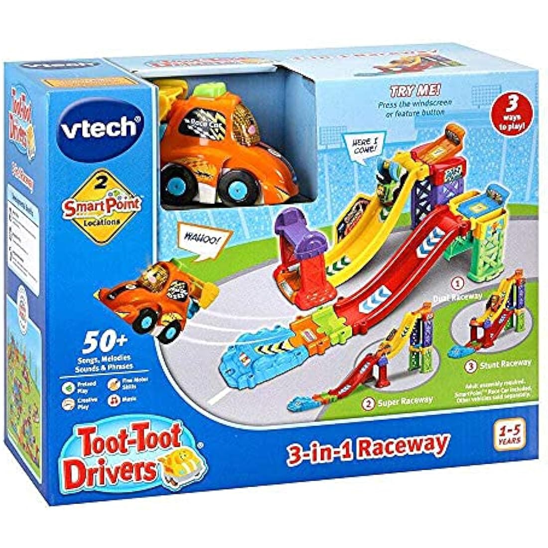 VTech Toot-Toot Drivers 3-in-1 Raceway, Toy Car racing Track for Boys and Girls, Car Tracks for Kids with Lights and Sounds, Musical Toy Race Track for Children Aged 1 to 5 Years, English Version