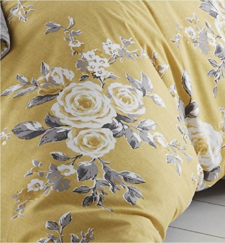Catherine Lansfield Canterbury Floral 66x72 Inch Lined Eyelet Curtains Two Panels Ochre Yellow