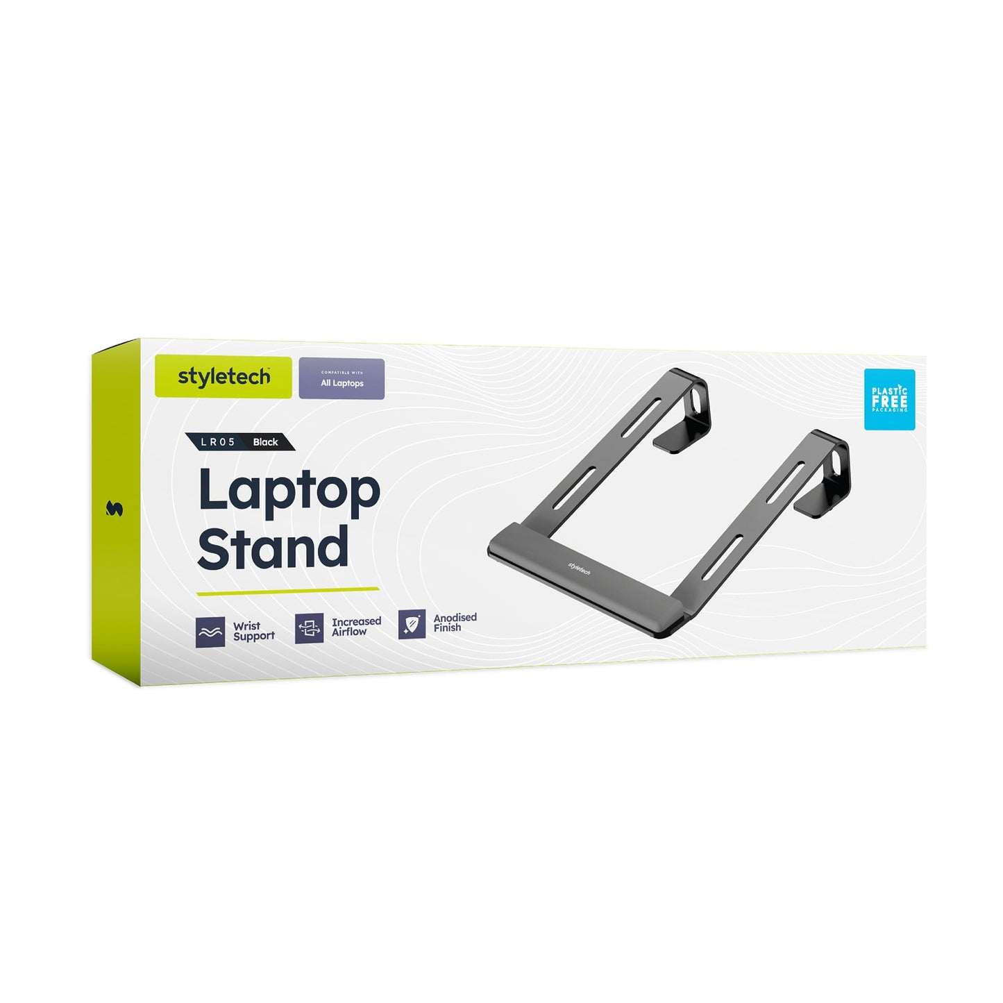 styletech Laptop Riser Stand, Super Durable with Wrist Support, Increased Airflow and Anodised Finish (Black)