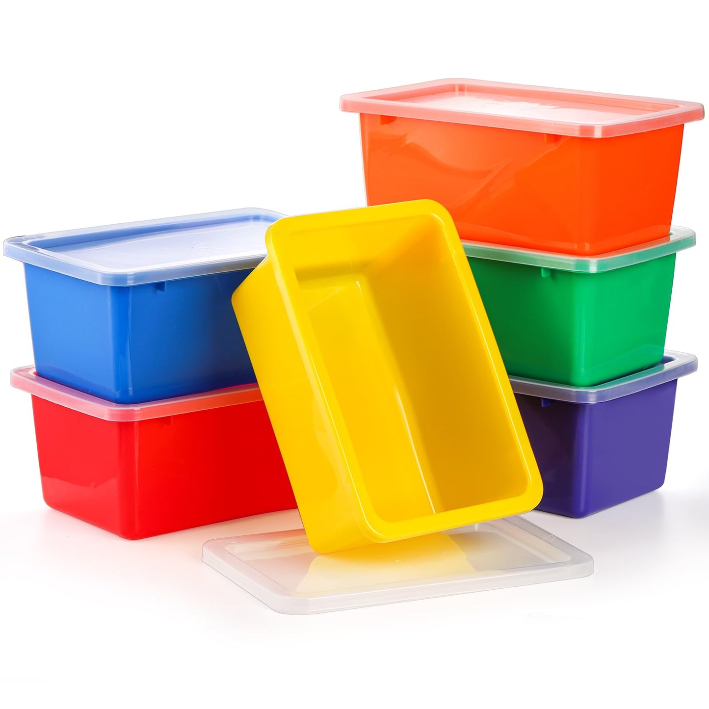 Nicunom 6 Pack Small Cubby Bins Storage Bins with Lids, Plastic Storage Bins Colorful Storage Containers