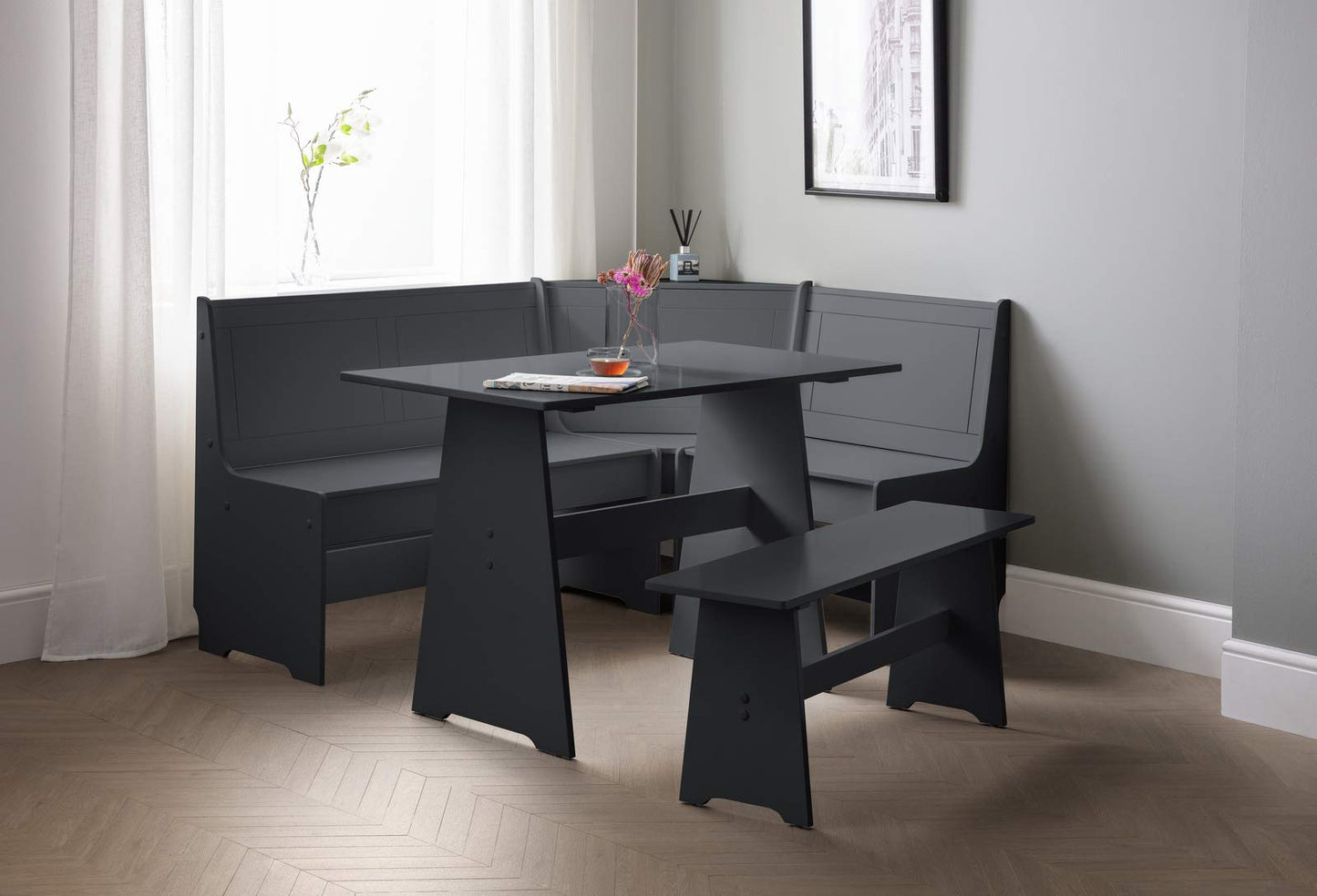 Julian Bowen Newport Corner Dining Set with Bench, Dark Grey - W158 xD120cm