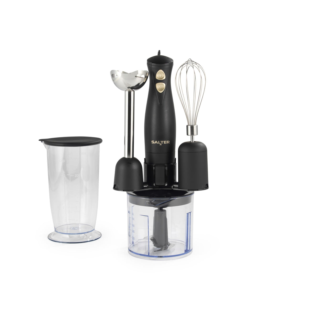 Salter Alchemy Hand Blender Set ? 3 in 1 Food Chopper, Whisk & Immersion Stick Blending Rod, 2 Speed Settings, 500ml Chopping Bowl, 700ml Storage
