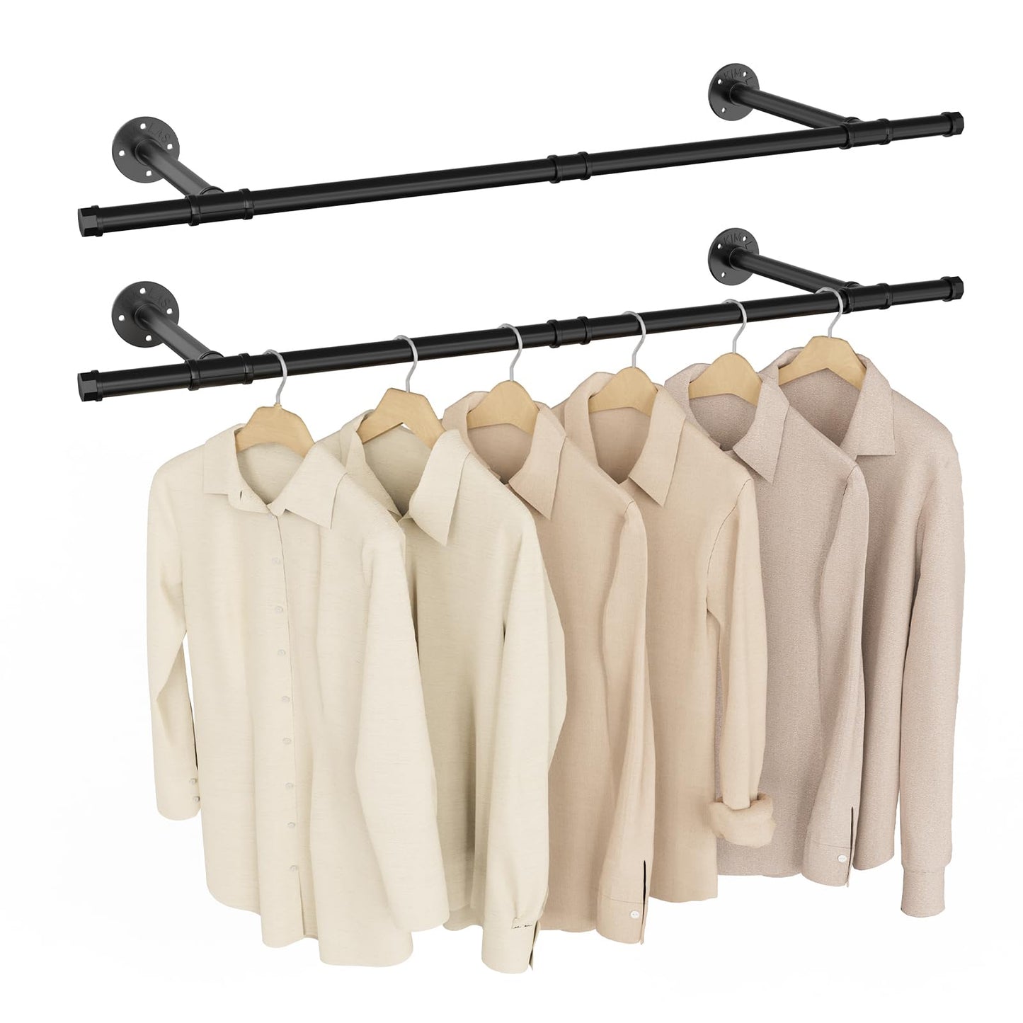 Yawinhe Wall Mounted Clothes Rail Set of 2, 112cm Multi Purpose Hanger Rod, Industrial, Space-Saving, Removable Rack for Bedroom Storage, Easy