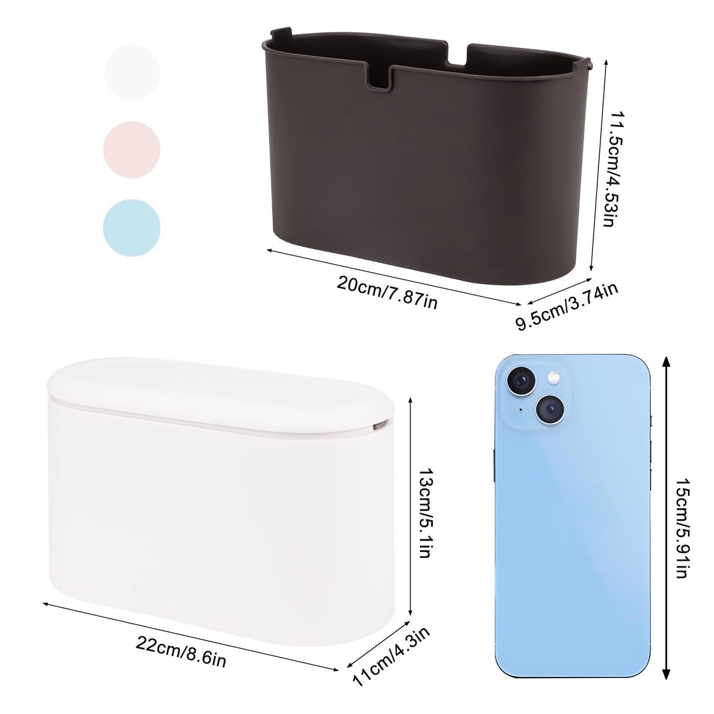 2PCS Small Bin with Lid, Small Bathroom Bin with 180PCS Trash Bags