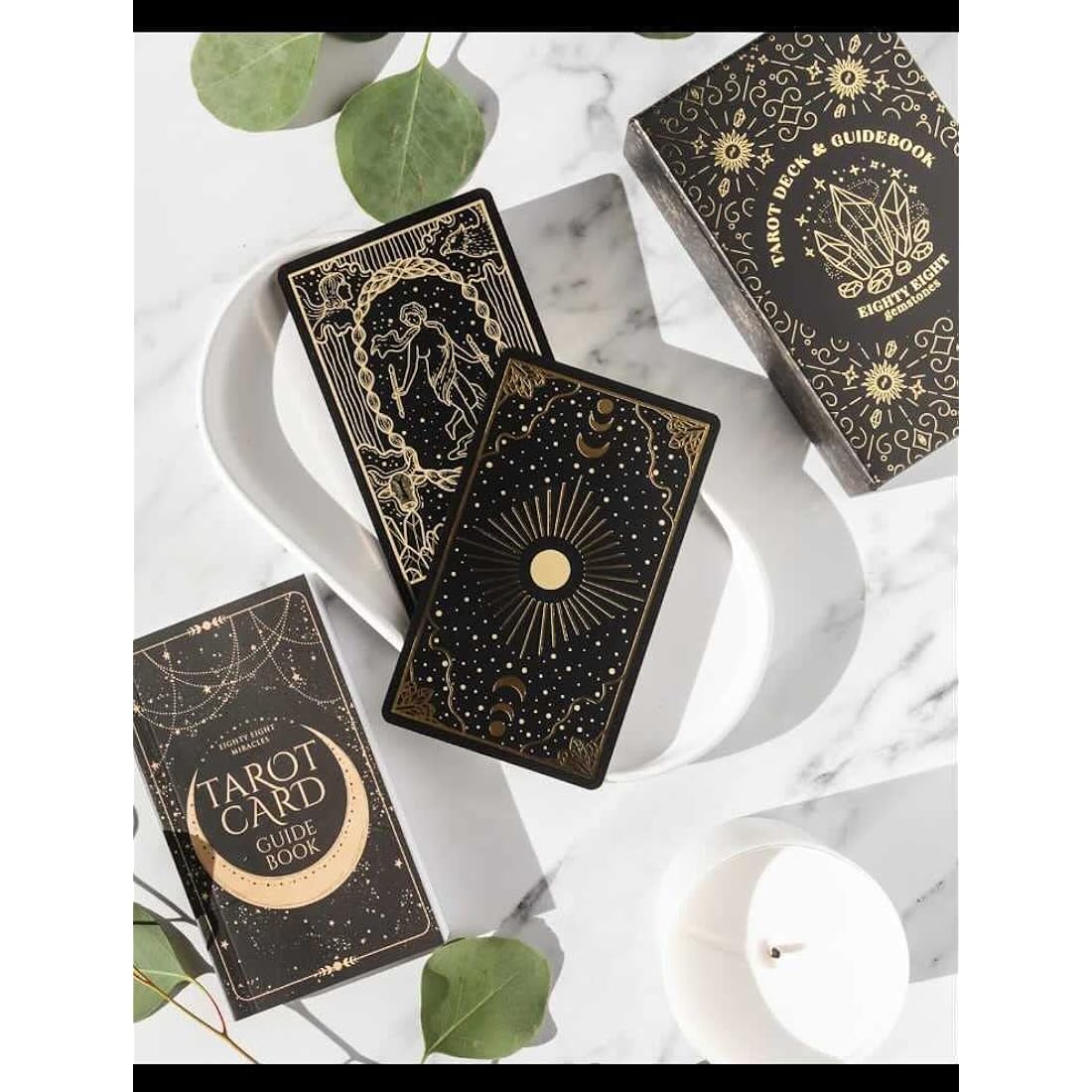 Mystical Gold Foil and Black Tarot Cards with Guide Book for Beginners and Advanced Tarot Readers; Large Tarot Deck with Extensive Guidebook of the Symbolic Meanings of Past History and Future Destiny