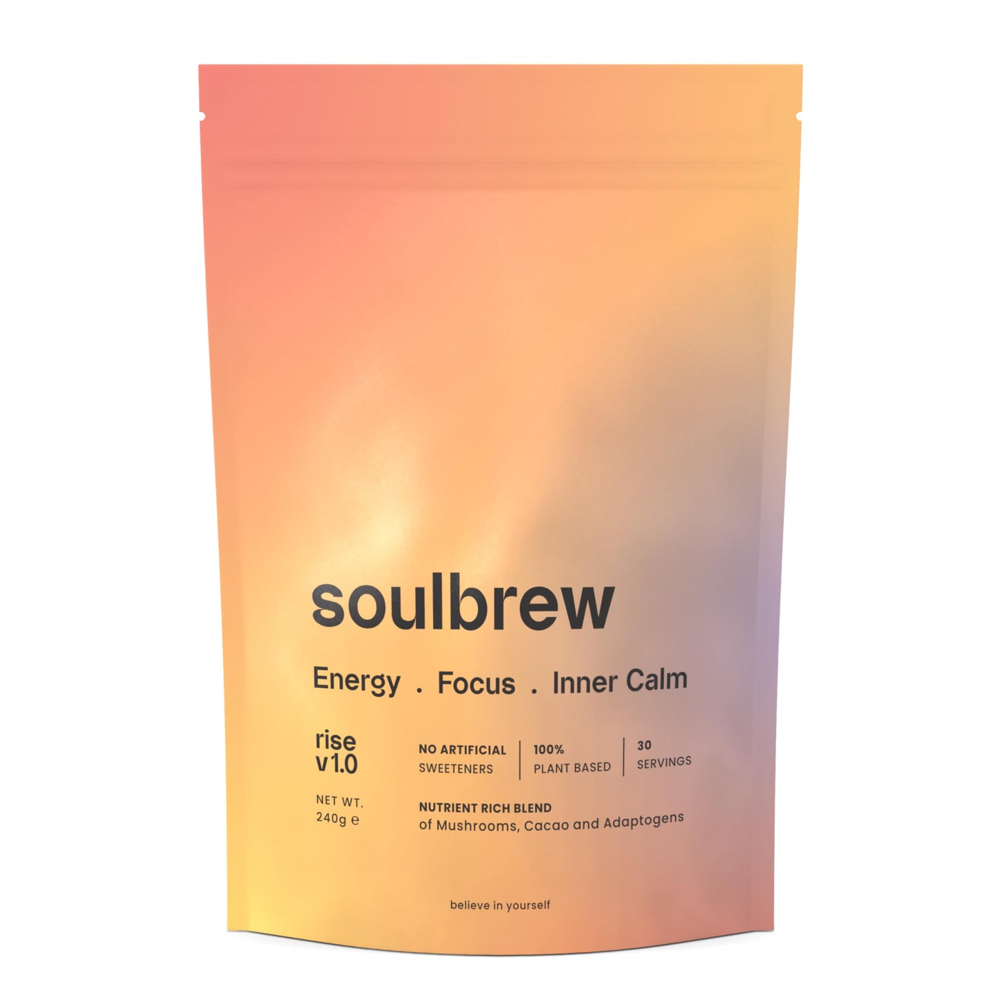 SoulBrew Rise Mushroom Coffee Alternative - with Lion's Mane, Cordyceps, Chaga, Maca, Ashwagandha & Cacao ? Gut Friendly Nootropic Superfood for