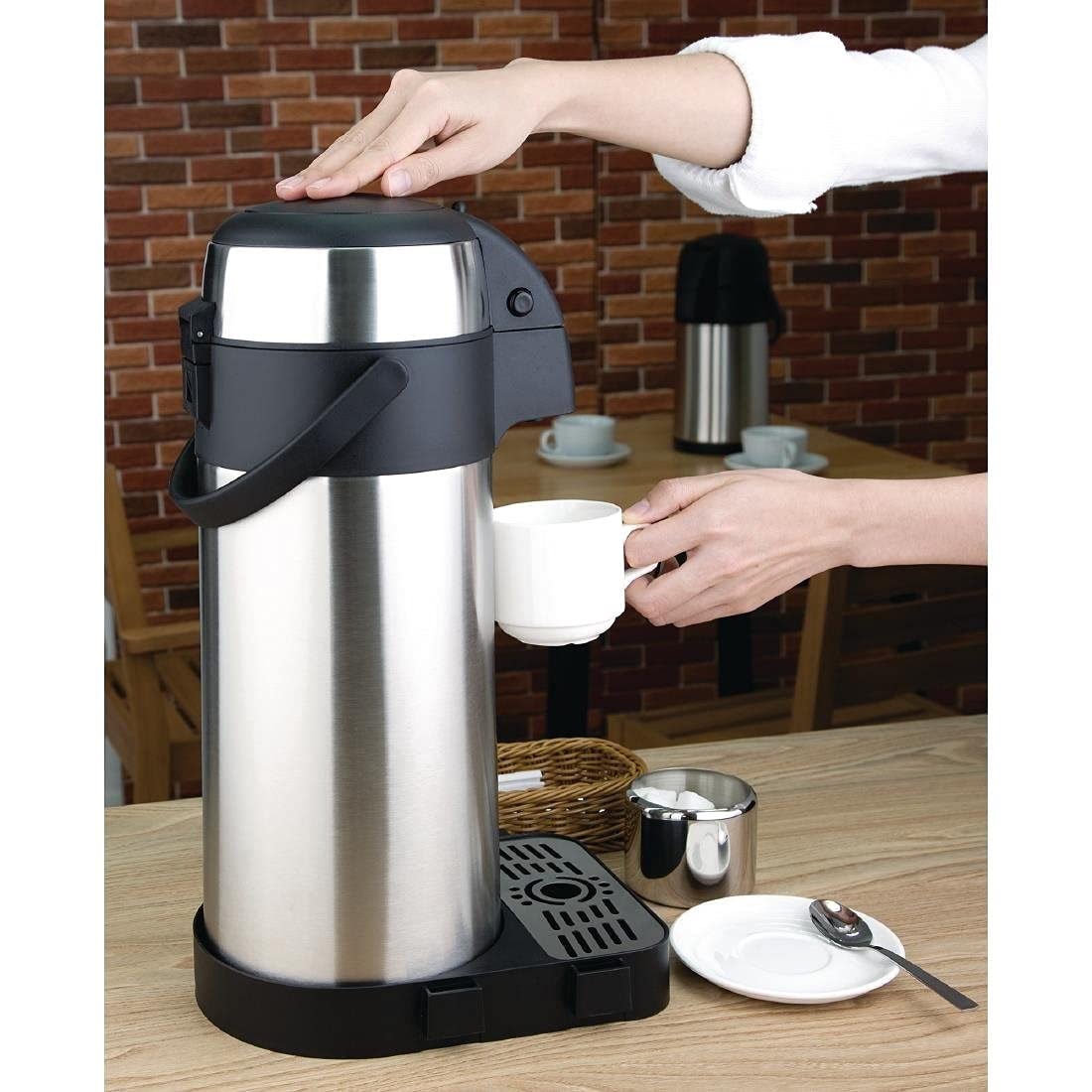 Olympia Pump Action Airpot 5L 445X172mm Stainless Steel Teapot Infuser