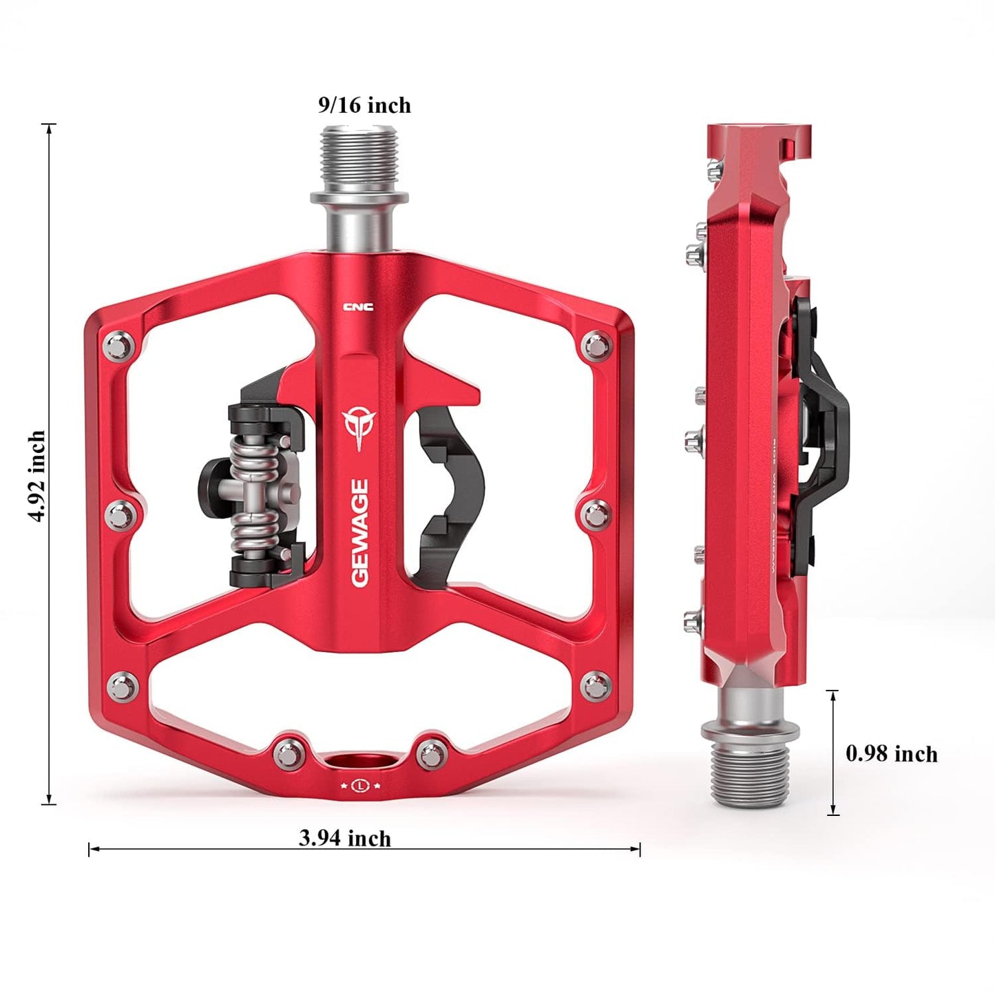 GEWAGE Mountain Bike Pedals- Dual Function Bicycle Flat Pedals and SPD Pedals- 9/16" Platform Pedals Compatible with SPD for Road Mountain BMX Bike