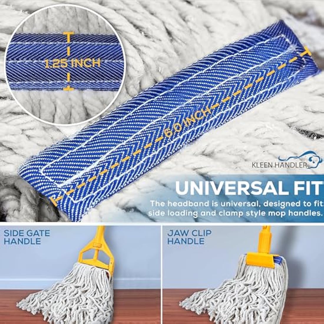 KLEEN HANDLER Cotton Mop Head Replacement | 3.1 cm Universal Headband Wet Mop Refill, Natural, 450 g