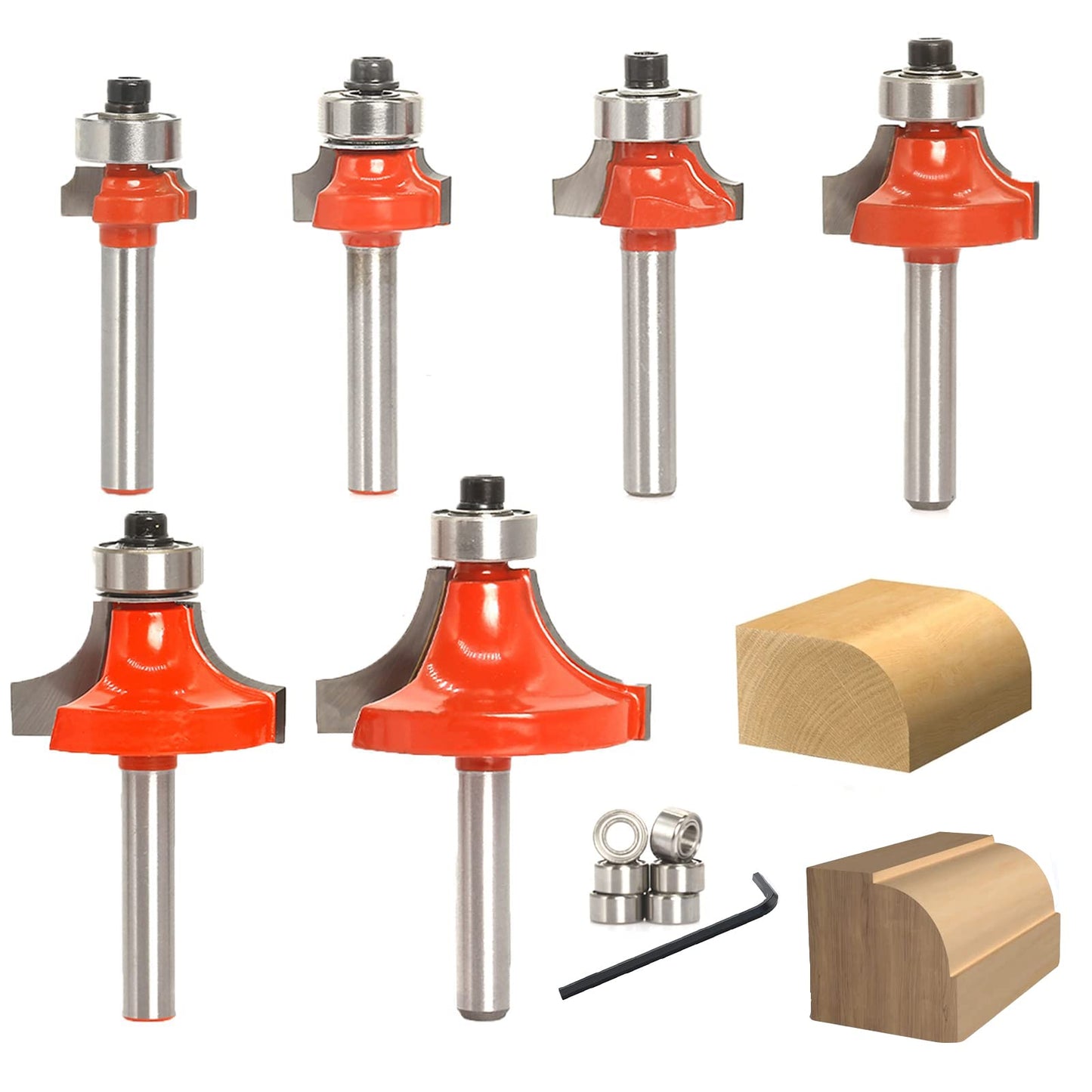 Sinoprotools Roundover&Beading Router Bits,6Bits Edge Forming Router Bit Set,Corner Rounding Router Bits 1/4 Inch Shank with 6pcs Beading Bearings,