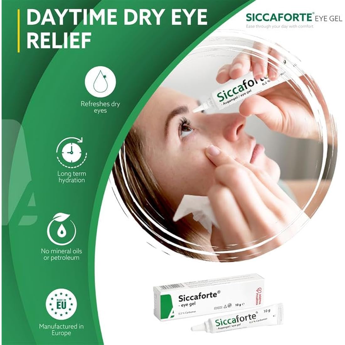 Siccaforte Eye Gel with Carbomer | Smooth, Moisturizing and Healing for Fresh Eyes | Soothing Irritated and Sore Eyes | Comfortable on Eyes for Day Time Use | Long Term Relief (3 x 10 g)