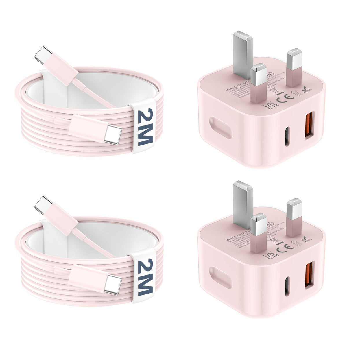 USB C Charger for iPhone 17 16 15 Charger 20W Fast Charger USB C Plug and Cable, 2 Pack Type C UK Wall Phone Power Adapter USBC Lead for iPhone