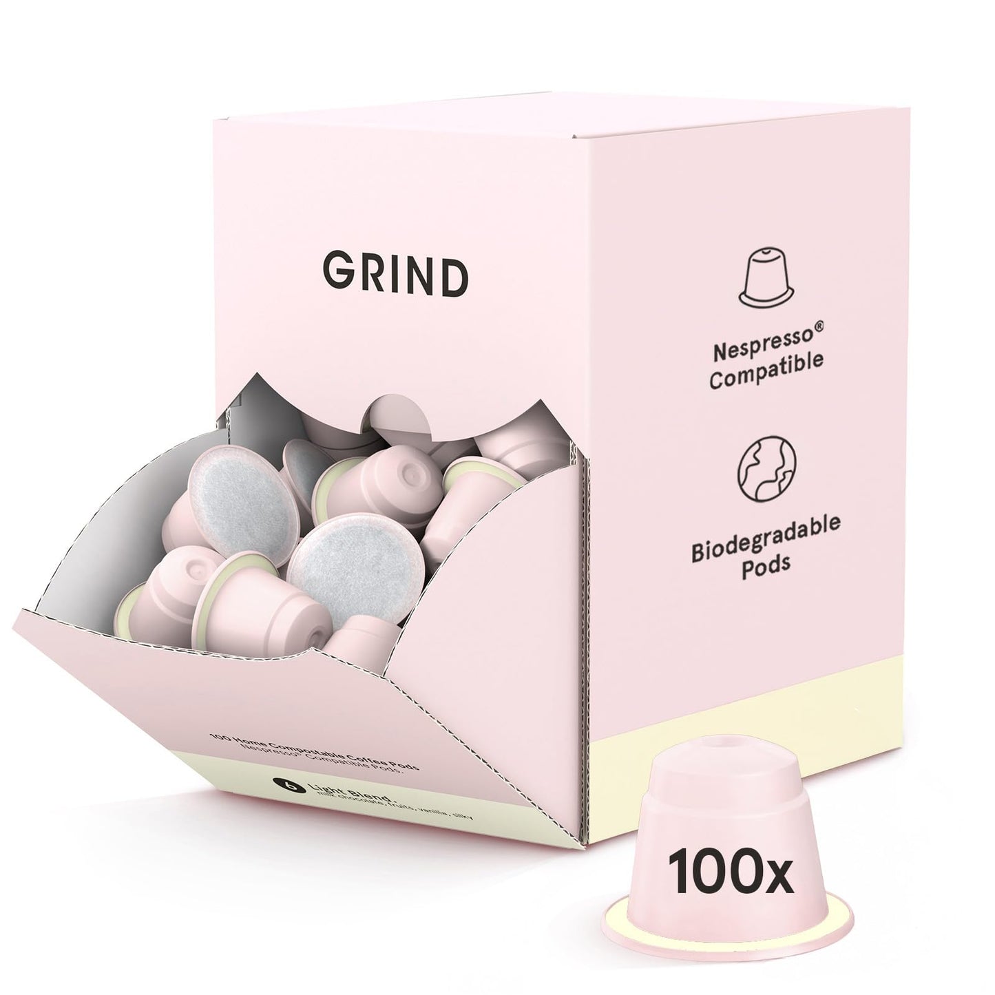 Grind Light Coffee Pods ? Pack of 100 Biodegradable Capsules ? 100% Arabica ? Nespresso? Original Compatible ? Home Compostable ? Barista Quality and