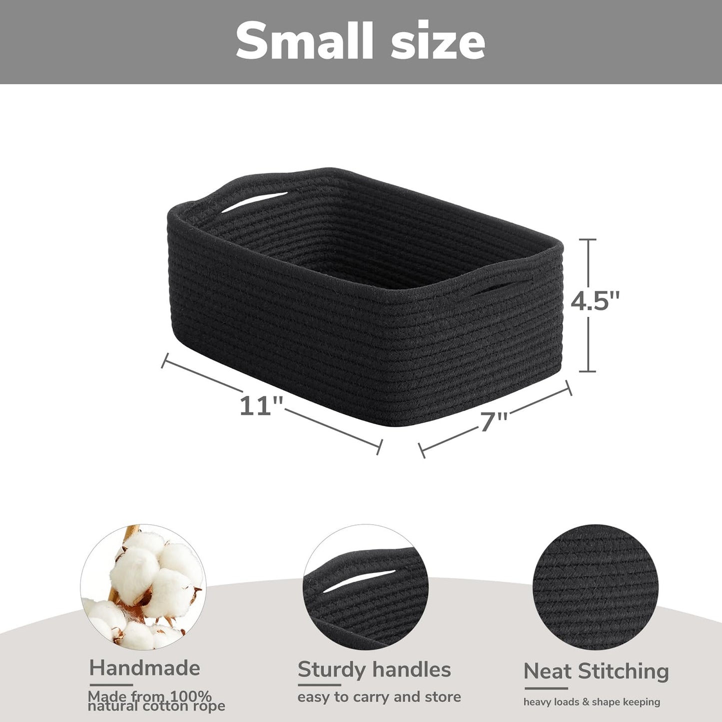 TIMEYARD 3 Pack Woven Rope Shelf Basket Storage Baskets Black