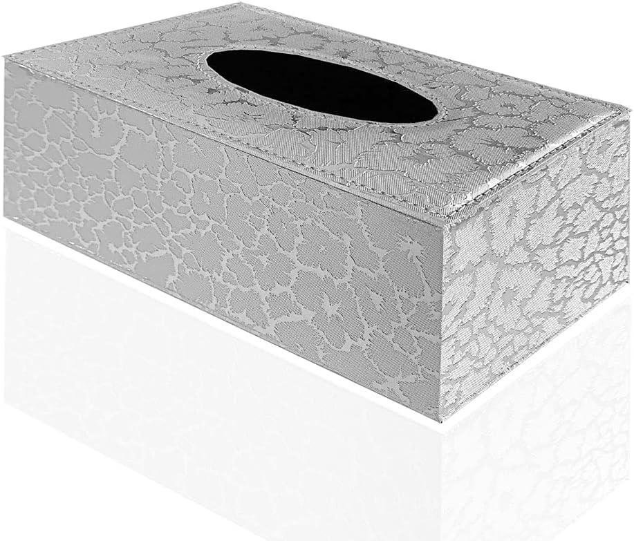 LLRY PU Leather Household Office Rectangular Tissue box Paper Holder Box Cover Case Napkin Holder Car Automotive Decoration (White Lightning)