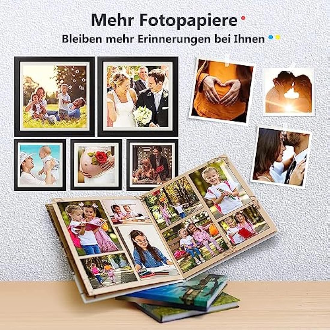 Liene Amber M100/M200, 80 Fogli di Carta Fotografica e 2 Cartucce, 4 x 6 Carta Stampante Fotografica, 100 x 148 mm Carta Fotografica a Sublimazione Termica, Impermeabile/Antiossidante