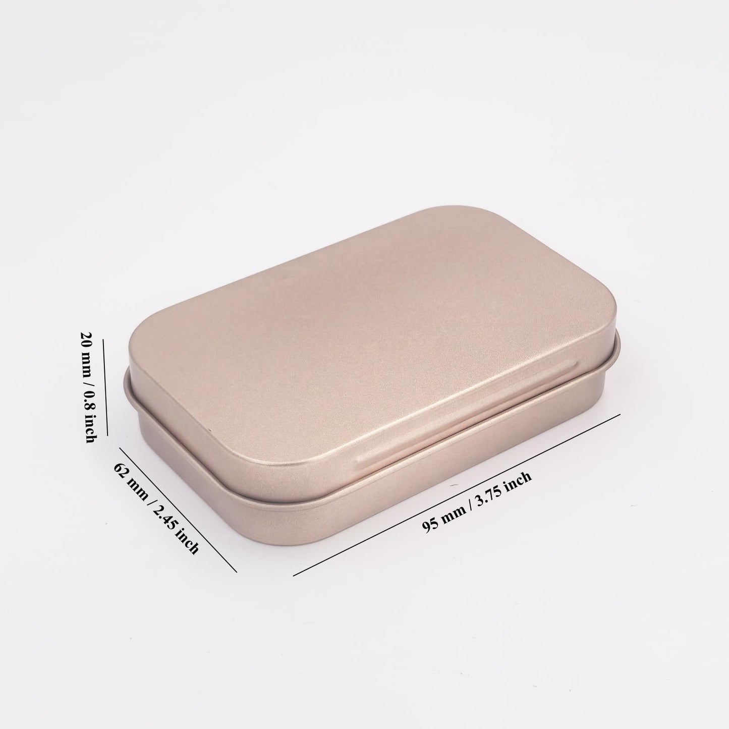 Rectangular Metal Hinged Tins, Rose Gold, 20 Pieces, 95x62x20mm