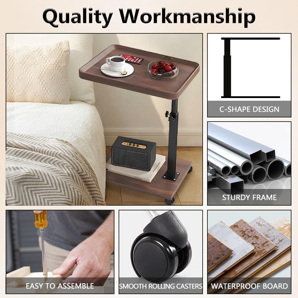 Kiss Me C Shaped Side Table, Height Adjustable 360° Swivel Couch Table